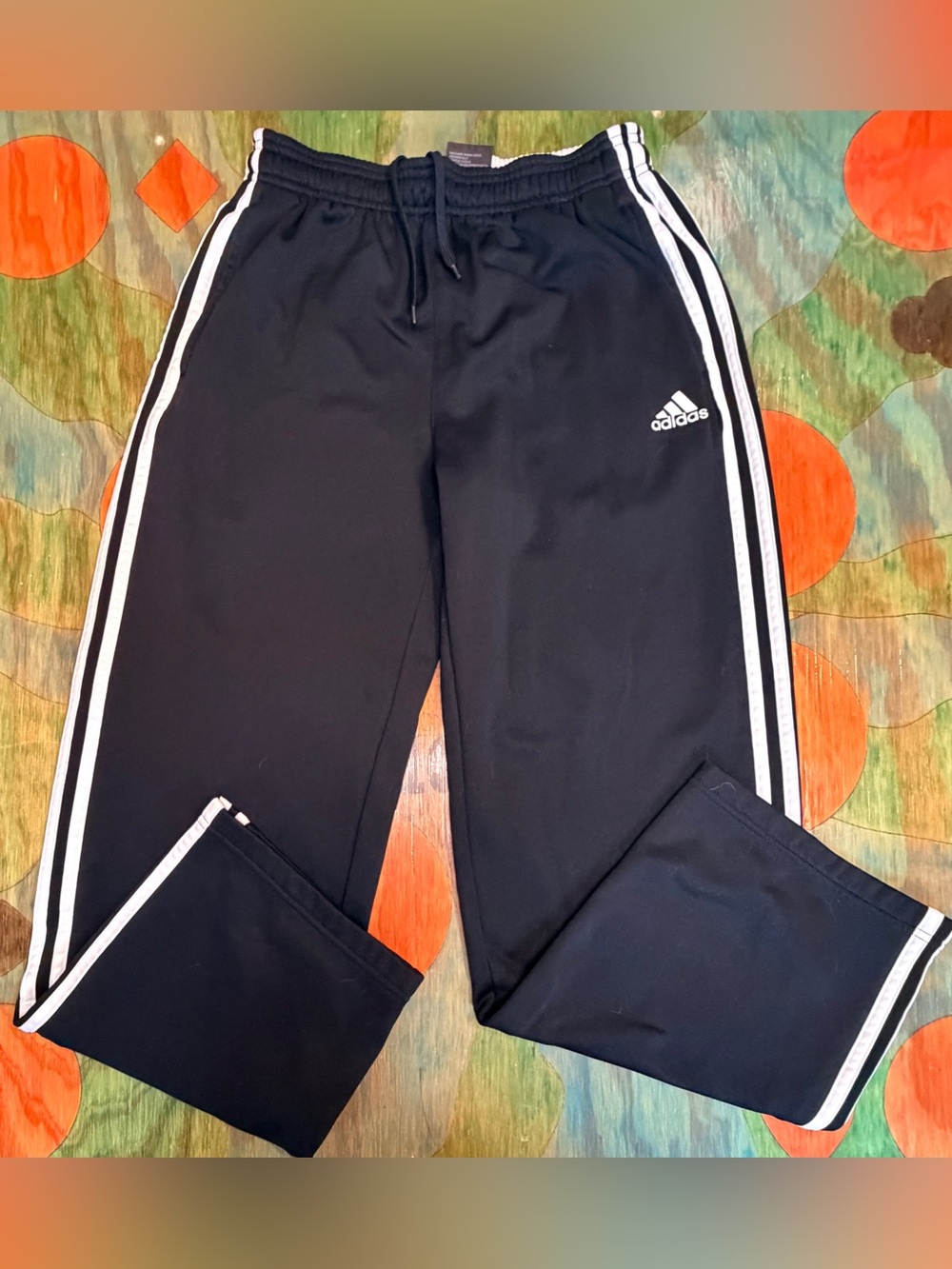 Adidas Youth 3Stripe Athletic Straight Leg Black Warm-Up Pants Sz Large 14-16 Po